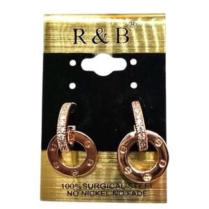 Pierced Small Hoop Earrings R & R Dainty Posts Surgical Butterfly Rose Gold Tone